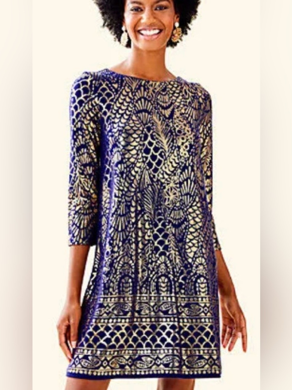 Lilly Pulitzer navy gold foil dress S